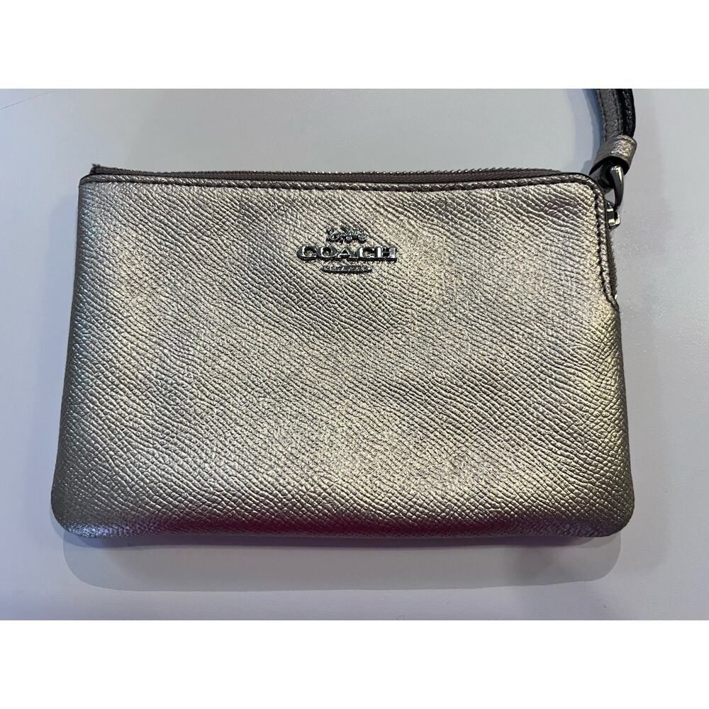 Coach Gold Wristlet Shimmer Glam Small Flat Clutch 6”X4”Party